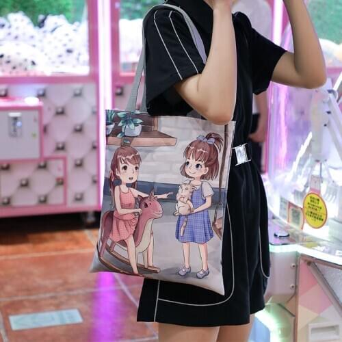 New canvas bag female student shoulder bag Japanese cute cartoon carrying book bag handbag large capacity canvas bag