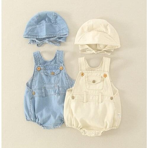 Ins Summer Baby Boys Denim Bodysuit Unisex Light Color Jeans Jumpsuit Fashion Babies Clothes Climbing Clothing For 0-24m Girls