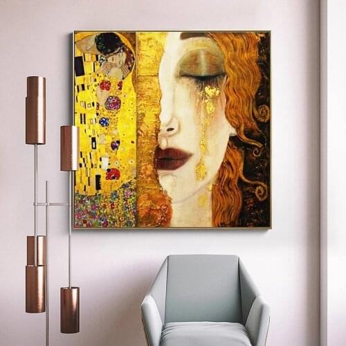 Gustav Klimt Golden Tears and Kiss Canvas Paintings Classical Wall Art Pictures Posters and Print for Living Room Decor