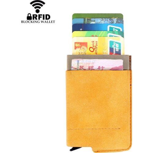 RFID Blocking Soft Leather Aluminium Wallet Business Credit Card Holder Man Purse Vintage Automatic Metal Bank Card Case for Men