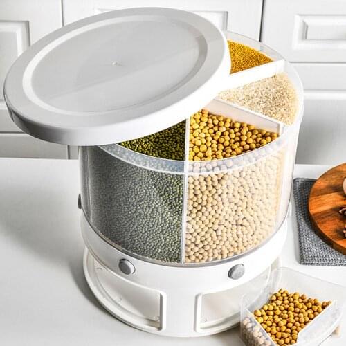 10KG Kitchen Food Storage Container Rotating Cans for Bulk Cereals Moisture Insect Proof Grain Organizer Box Separat Rice Bucket