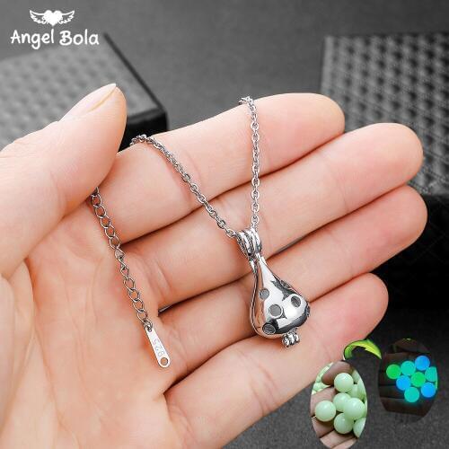 Mushroom Pendant Hollow Luminous Stone Necklace Mothers Day Gifts Moon Glowing Necklace Gem Charm Jewelry Stainless Steel