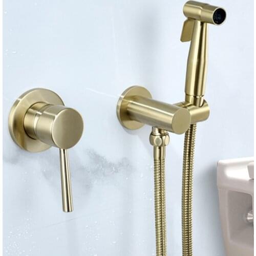 Brushed Gold Black Soild Brass Toilet Bidet Sprayer Set Wall Mounted Hot And Cold Water Mixer Hygienic Hand Bidet Shower Set