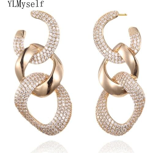 Micro Pave setting 418 PCS 1mm cubic zirconia Luxury Link Chain Drop Earrings Fast shipping Jewelry Long earring