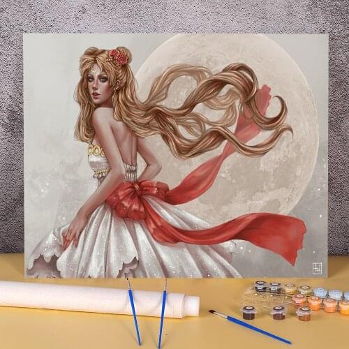 Cartoon Girl Woman Painting By Numbers Kit Oil Paints 50*70 Canvas Pictures Home Decoration For Wholesale