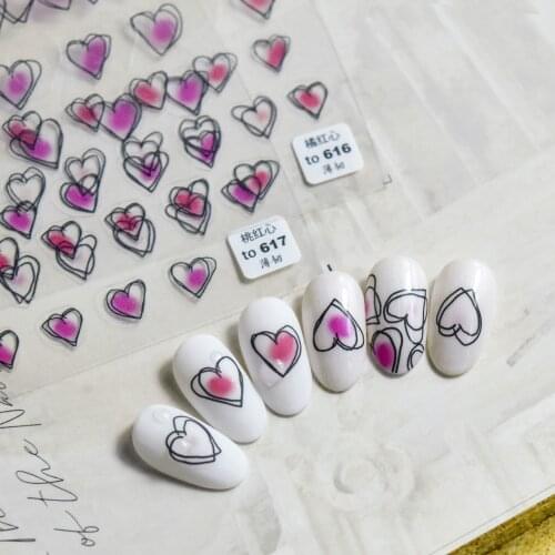Pink Heart Nail Sticker Geometric Lines Nail Art Foil For Manicure 3D Heart Shap Stickers Nail Decoration Nail Wraps DIY