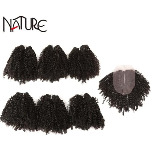Nature Hair Synthetic Soft Afro Kinky Curly Hair Bundles Weave Ombre Black Blonde Lace With Closure Hair Extension Free Shipping
