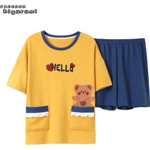 New Pajamas Women Summer Short Sleeve Shorts Korean Style Cotton Student Pajamas Cartoon Casual Ladies Home Leisure Suit