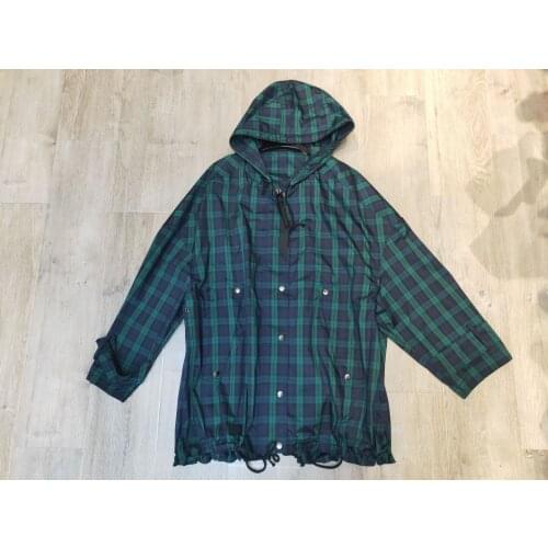 New women high-quality 2021 fashion long-sleeved hooded collar plaid trench coat 0318
