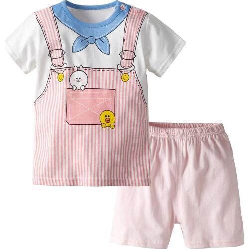 Oklady Summer Girls Casual Children New Cotton Baby Short Sleeve Cartoon T-shirt+Shorts Sport Suits Girls Clothing Set