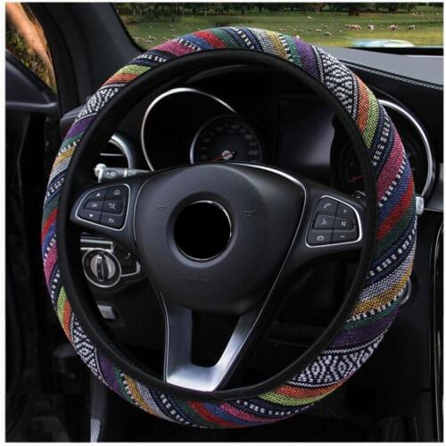 Braid Breathable National Style Car Steering Wheel Covers Elastic Auto Covers Fit For Most Cars Interior Accessories