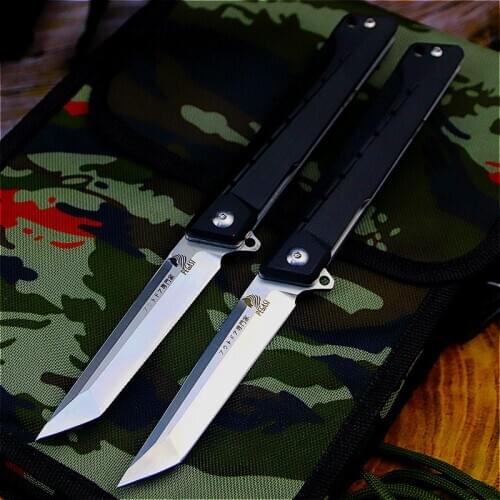 PEGASI Japan hunting D2 60HRC quick open G10 folding knife ebony folding knife outdoor mirror light tactical knife