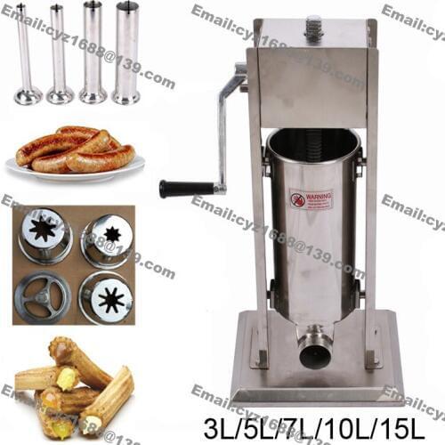 Free Shipping 3L 5L 7L 10L 15L Commercial Stainless Steel Manual Vertical Spanish Churros Machine Sausage Stuffer