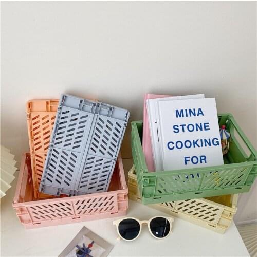 Foldable Crate Storage Box Baskets Plastic Desktop Sundries Cosmetic Organizer Storage Food Toys Home Office Storage Basket