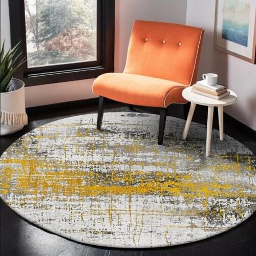 Modern Bedroom Round Area Rugs Abstract Yellow Gray Oil Painting Carpet Children Study Room Computer Chair Anti-Slip Floor Mat