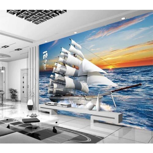 Everything Is Going Smoothly! Photo Wallpaper 3D Sunset Sailing Boat Fresco Classic Study Living Room Background Wall Home Decor
