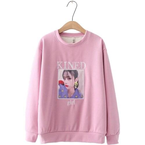 Japanese Mori Girl Comfortable Loose Letter Embroidery Girl Print Plus Velvet Sweatshirt 2010585