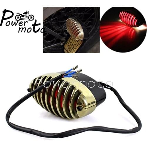 Motorcycle 12V Solid Brass Finned Grille Stop Brake License Plate Light Taillight For Harley Bobber Chopper Cafe Racers Cruisers