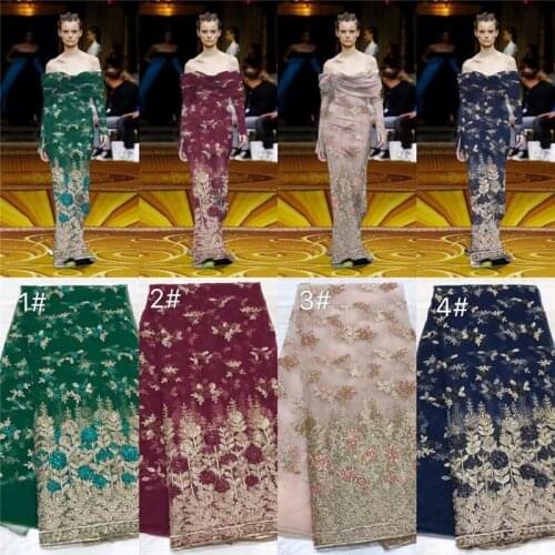 Green african lace fabric 2019 high quality lace french mesh fabric beaded nigerian swiss lace fabrics for dress WD00233