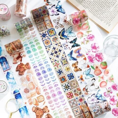 Green Leaves Flower Journal PET Washi Tape Decorative Butterfly Moon Phase Adhesive Tape DIY Scrapbooking Sticker Label
