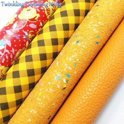 YELLOW Glitter Fabric, Litchi Flowers Faux Leather Fabric, Synthetic Leather Sheets For Bows A4 8"x11" Twinkling Ming XM228