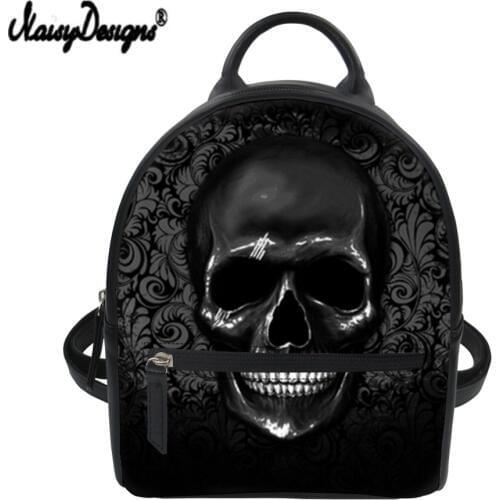 Women PU Leather Mini Balck Backpacks 3D Skull Print Cool Men Laptop Teenager School Girl Lady Mujer Best Bag Gift Drop Shipping