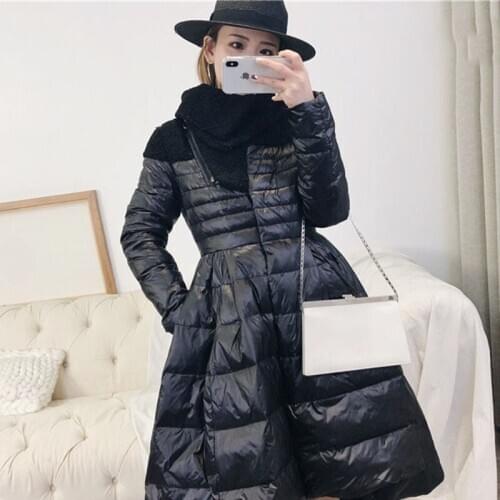 Stilysh Big Swing Skirt Down Jacket Winter Women Irregular Hem Waist Slim Outwear Parka Turn-collar White Duck Down Coats Long