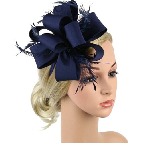 Female Hair Hoop, Feather Bowknot Headdress Headwear Hair Accessories for Wedding Photography, Black/Beige/Golden/Navy