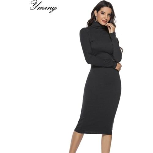 YMING Womens Knitting Tight Dress Turtleneck Long Sleeve Sexy Sweaters Dresses Fashion Vestidos Autumn Winter Bodycon Sweater