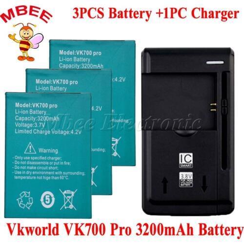 1LOT=1PC Universal Dock Charger +3PCS Original 3200mAh Vkworld VK700 Pro Battery Batterie Bateria AKKU PIL For Vkworld VK700