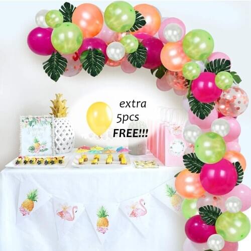 100pcs Tropical Luau Balloons Garland Kit Palm Leaves and Balloon Strip Arch for Hawaii Themed Birthday Party Baby Shower Decor