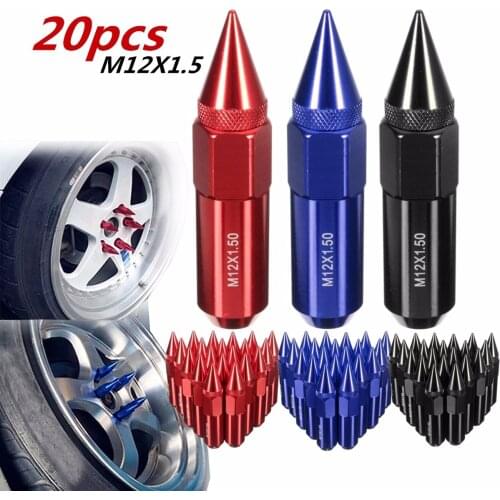 20pcs M12X1.5 Aluminum 60mm Universal Car Wheels Rims Lug Nuts with Spiked Extended Tuner Blue/Red/Black