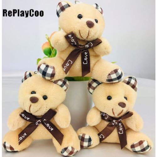 25pcs/lot Kawaii Small Gifts Teddy Bears Grid Stuffed Plush With Chain 12CM Toy Teddy-Bear Mini Bear Ted Bears Plush Toys DWJ021