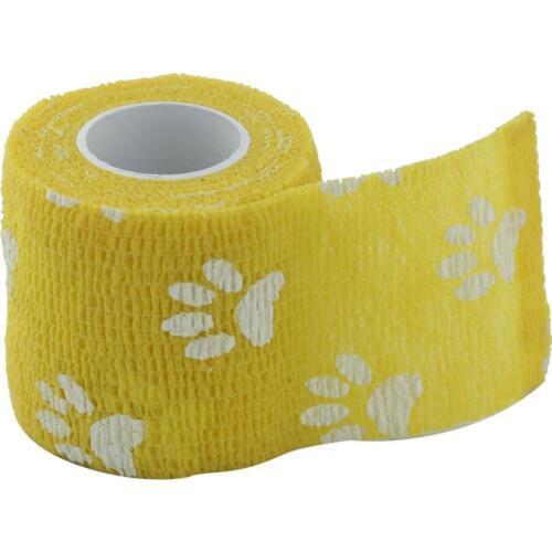 4 Rolls Cat Dog Pet Cohesive Bandage Gauze Tape Claw Print Yellow + Blue