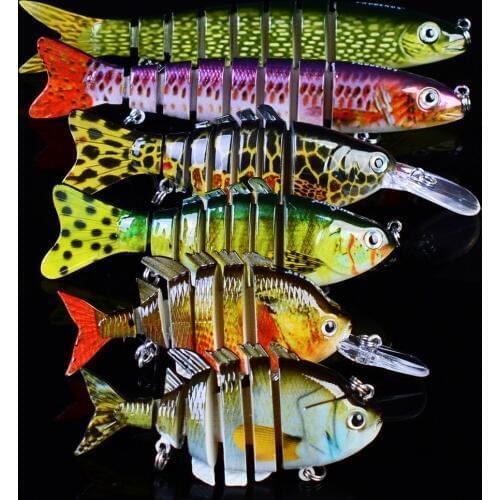 6Pcs Mixed Joined Fishing Wobblers Multi Segments Swimbait Crankbait Fishing Lure Bait with Artificial Hooks