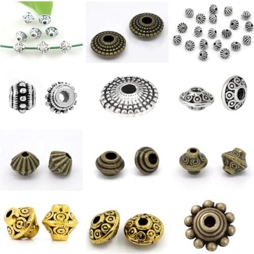 8Seasons Zinc Based Alloy Spacer Beads Bicone Flying Saucer Stripe Carved DIY Making Earrings Bracelets Fashion Jewelry Findings