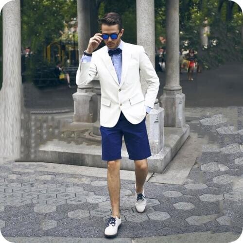 Custom Made White Men Suits for Business Blue Short Pants Groom Tuxedo Man Blazer 2Piece Costume Homme Slim Fit Terno Masculino