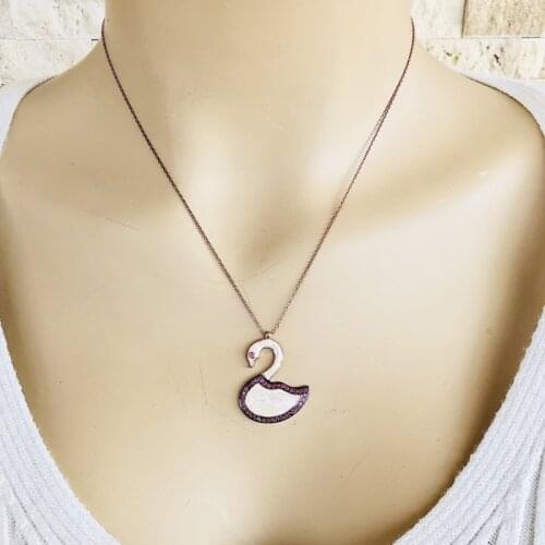Swan 925 Sterling Silver Necklace Women Girls Gift Jewelry Accessories Fashion Handmade Elegant Chain