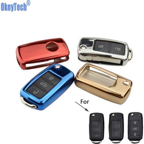 OkeyTech Soft TPU Car Key Cover Case Shell Fob for Golf Bora POLO GOLF Passat For Skoda Octavia A5 Fabia For SEAT Ibiza Leon