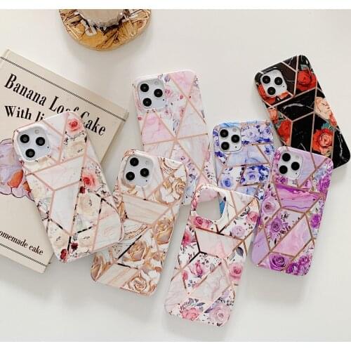 Plating Geometric Pattern Floral Flower Plated Phone Case For iPhone 11 12 Pro Max Mini 7 8 Plus XR X Soft Silicone Back Cover