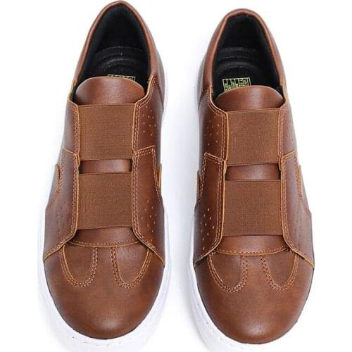 Chekich Mens & Womens Shoes Tan Color Faux Leather Elastic Band Casual Sportive Unisex Brown Lightweight Brand White Outsole Office Wedding Suits Walking Lovers Footwear Sneakers Comfortable Slip On Flexible CH033 V5
