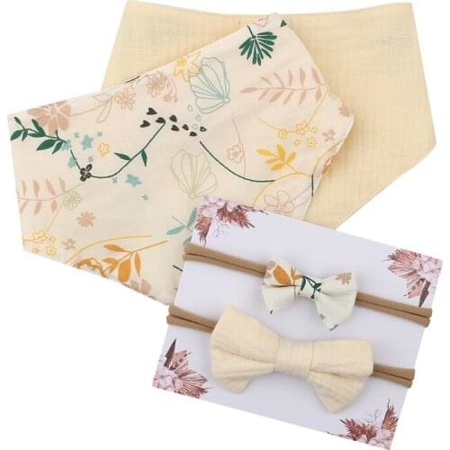 Baby Bowknot Soft Cotton Hair Band Double Side Bib Feeding Drool Saliva Towel 54DA