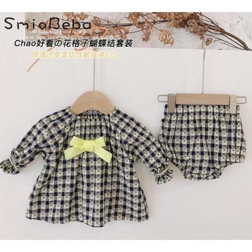 0-3 Year Baby Top Shirts + PP Pants Two Pieces Sets Girls Lovely Plaid Jacket And Shorts Summer Leisure With Bow Newborn Clothes