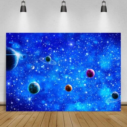 Laeacco Blue Starry Shiny Star Fantasy Planet Photo Background Science Fiction Space Party Child Photographic Backdrops Banner