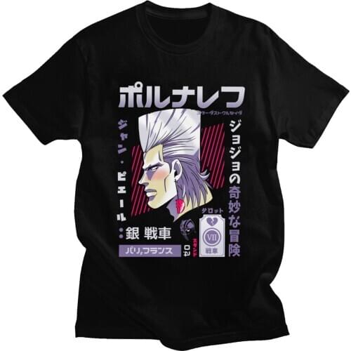 Cool Jojos Bizarre Adventure T Shirt Mens Crewneck Short-Sleeve Jean Polnareff Tshirt Summer Cotton Anime Manga Tee Tops Gift