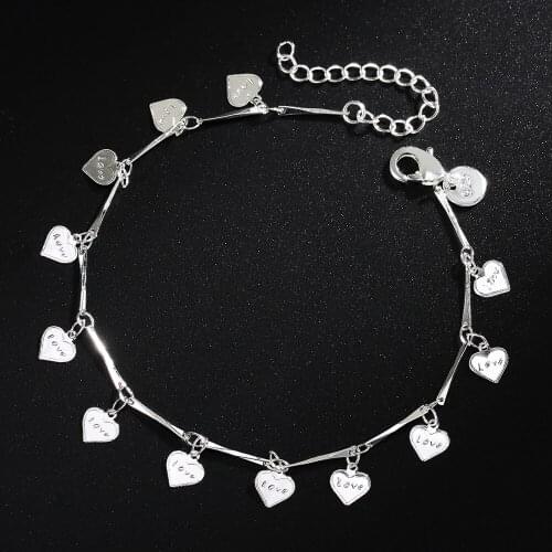 Hot 925 sterling Silver LOVE Heart card Chain Bracelets for Women Fashion Wedding Party Girl student Christmas Gift fine Jewelry