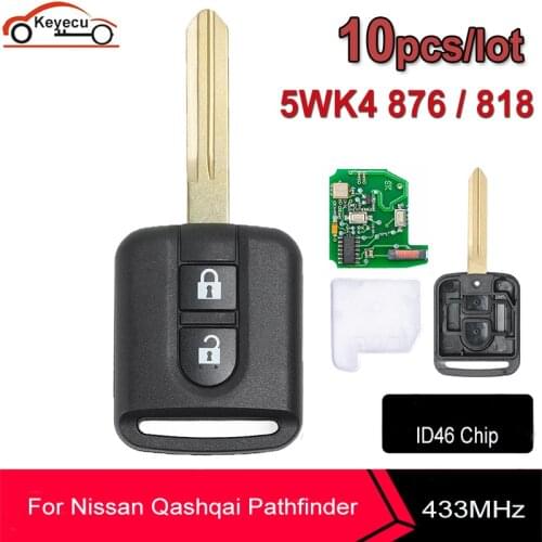 KEYECU 10x 5WK4 876/ 818 433MHz ID46 Chip Key Fob For Nissan Elgrand X-TRAIL Qashqai Navara Micra Note NV200 2 Button Remote Key