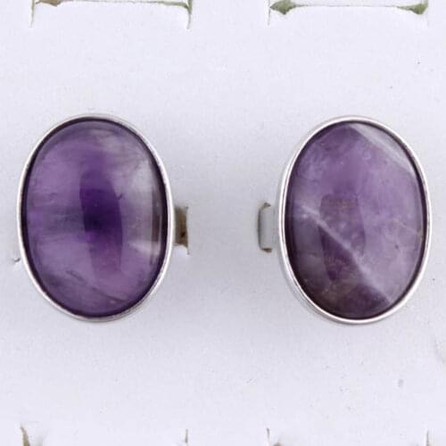 KFT Silver Plated Natural Amethysts Purple Crystal Quartz Reiki Stone Oval Shape Adjustable Finger Rings Wedding Jewelry