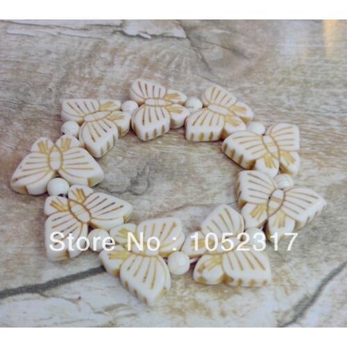 Classic White stone howlite Bead Carved Butterfly Bracelet Adjustable Beautiful Woman Party Gift