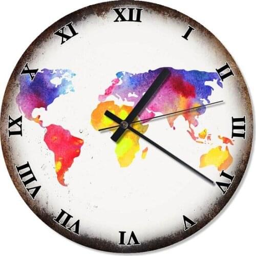 Colorful World Map Duavr clock 30x30cm Wall clock relogio de parede настенные часы horloge murale